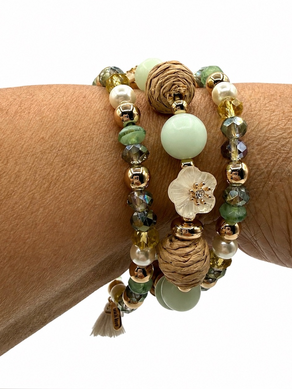 Lonna & Lilly Multi-Strand Beaded Bracelet Set Gold Tone Mint Green Pearl Tassel - Picture 3 of 17